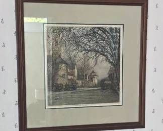 Framed matted colored etching by Austrian-Hungarian artist Luigi Kasimir titled Cortina d'Ampezzo.