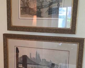 Framed and matted prints of cityscapes by Austrian-Hungarian artist Luigi Kasimir.