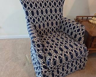 #15	Navy/White Swivel Rocker/Recliner 	 $75.00 
