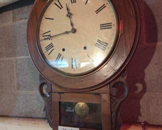 #109	Wood Wall Clock w/key - Carved and Hand-Carved - 27x18	 $75.00 