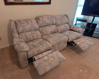 #11	White/Rose/Blue Double Recliner Sofa - 80's Style - 84" Long	 $50.00 