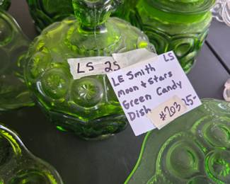 #203	LE Smith Moon and Stars Green Candy Dish	 $25.00 