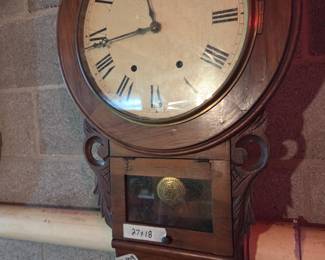 #109	Wood Wall Clock w/key - Carved and Hand-Carved - 27x18	 $75.00 