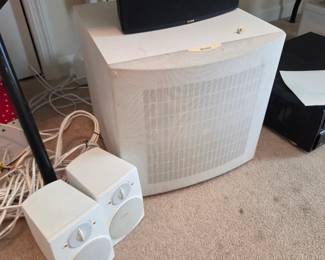 #32	Boston Home Theatre Sound System w/Subwoofer, 2 cube Speakers and black speaker	 $35.00 