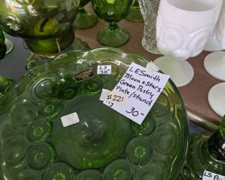 #221	LE Smith Moon and Stars Green Pastry Plate/Stand	 $30.00 
