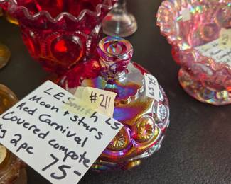 #211	LE Smith Moon and Stars Red Carnival Covered Compote - Vtg. 2 piee	 $75.00 