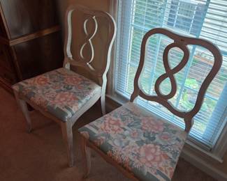 #87	Set of 2 White Painted Wood Odd Dining Chairs	 $40.00 
