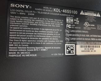 #12	Sony Bravia 51" Model LCD Digital Color TV w/remote	 $75.00 