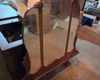 #102	Wood Framed Mirror w/3 Mirrored Sections - Antique - 32x40	 $40.00 