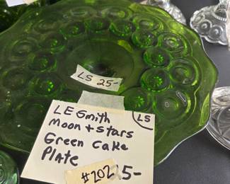 #202	LE Smith Moon and Stars Green Cake Plate	 $25.00 