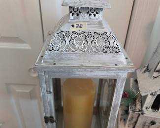 #28	Metal Lantern w/candle inside - 8x8x21	 $20.00 