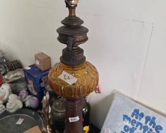 #192	Amber Moon and Stars Glass Lamp w/no shade - 27"	 $25.00 