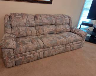 #11	White/Rose/Blue Double Recliner Sofa - 80's Style - 84" Long	 $50.00 