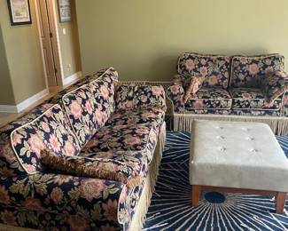 Lazy Boy Custom sofa and matching loveseat, faux leather ottoman and 12' x 15' rug.
