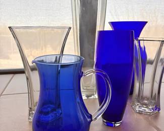Blue  Clear Hoosier Glass Vases