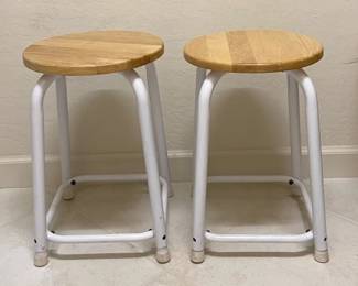 Pair of Wood  Steel Adjustable Stools