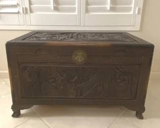 Vintage Asian Style Carved Wood Chest