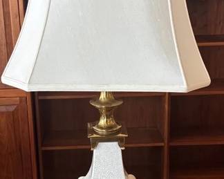 White Craquelure Porcelain  Brass Table Lamp