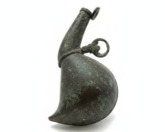 Antique Pewter or Pewter-like Metal Powder Flask