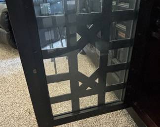 Dark Wood Media Console with Lattice Glass Doors