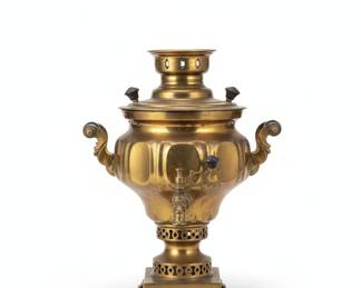 Brass Samovar on Carved Chinese Rosewood Plant Stand