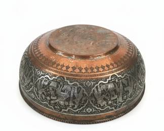 Antique Persian Tinned Copper Bowl, Qajar Era