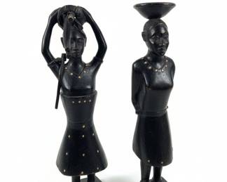 African Woman Figurines Candlestick Holders Set of 2
