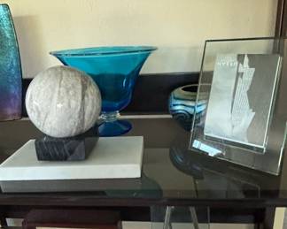 Decorative Glass Panel and Stone Sphere