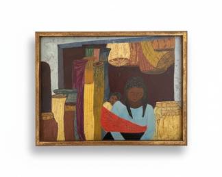 Vintage Mexican Folk Art Painting of a Mother and Child