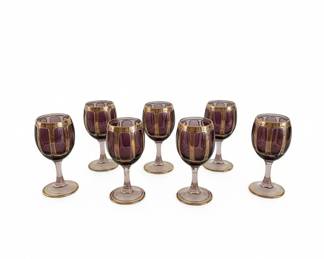 Set of 8 Amethyst Goblets and Floral Plates