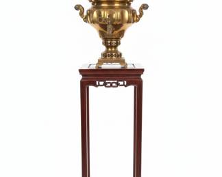 Brass Samovar on Carved Chinese Rosewood Plant Stand