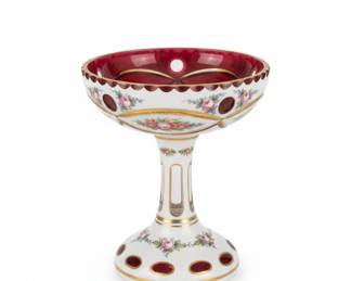 Bohemian Ruby Red Glass Decanter Set with Gilt Decoration