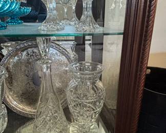 Cut Crystal Glassware Set with Silver Plated Tray