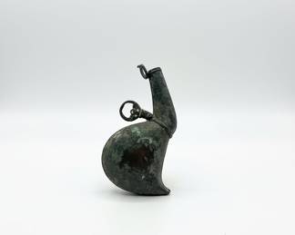 Antique Pewter or Pewter-like Metal Powder Flask