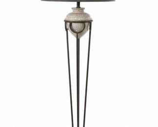 Rustic Metal Floor Lamp with Textured Globe Base and Wrought Iron Accents