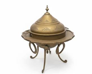 Vintage Turkish Brass Brazier Table with Lid