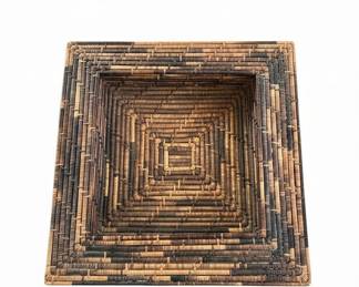 Vintage Rattan and Bamboo Coffee Table with Decorative Figurine