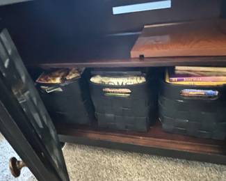 Dark Wood Media Console with Lattice Glass Doors