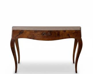 Vintage Burl Wood Cabriole Leg Console Table with Oriental Rug