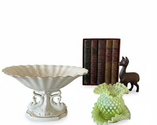 Bronze Llama Figurine and Decorative Book Set