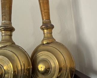 Pair of Brass Spirit Lamps or Decanters
