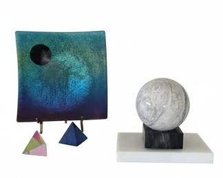 Decorative Glass Panel and Stone Sphere