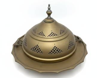 Vintage Turkish Brass Brazier Table with Lid