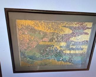 Framed Japanese Silk Embroidery Panel