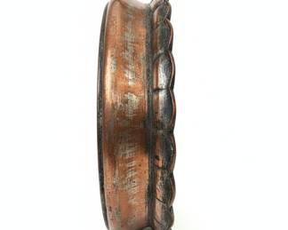 Antique Hammered Copper Bowl with Scalloped Edge