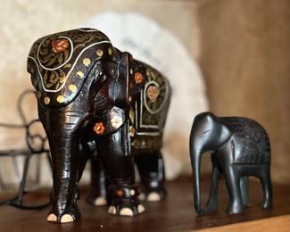 Wood Carved Antique Elephant Statue