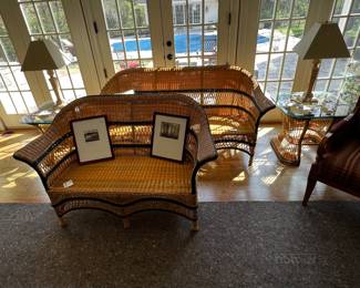 Wicker sofa and loveseat