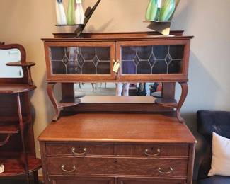 2 piece buffet with leaded/beveled glass w/mirror