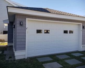 Garage door; exterior light fixtures