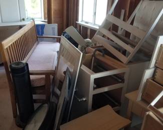 Large bench; wall clock